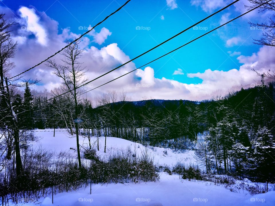 Mountain winter blue sky