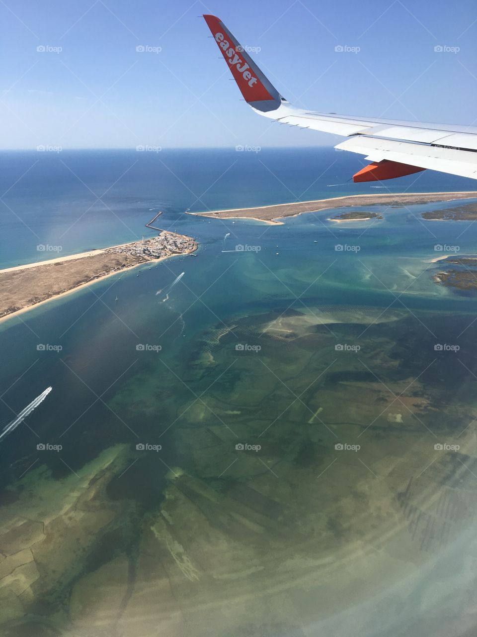 Ria Formosa coastline in summer from a plane