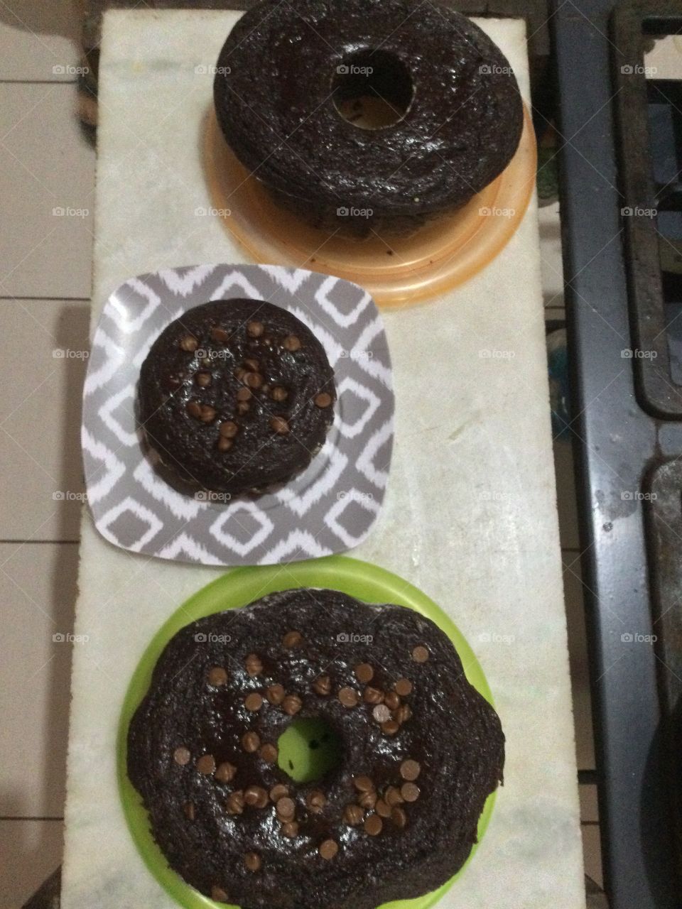 Three chocolate cakes 