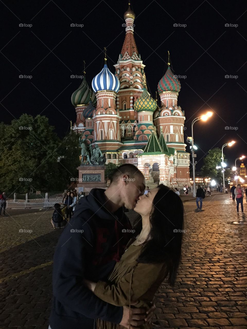 couple in love walking around Moscow