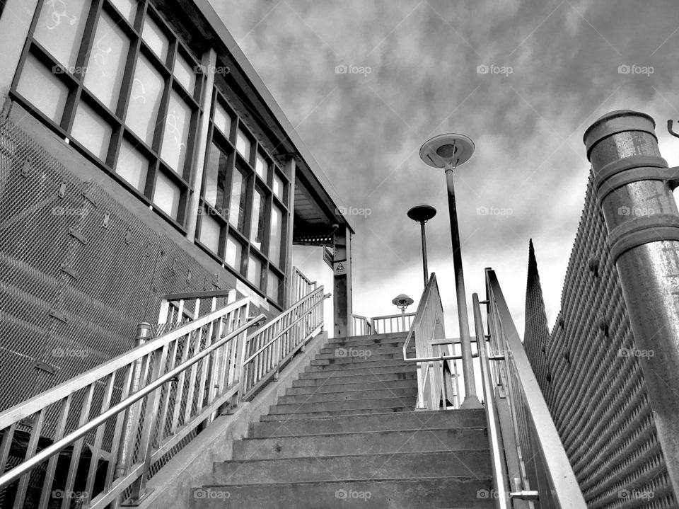 Monochrome Stairs to the Long Island Rail Road in Queens, New York City in 2017