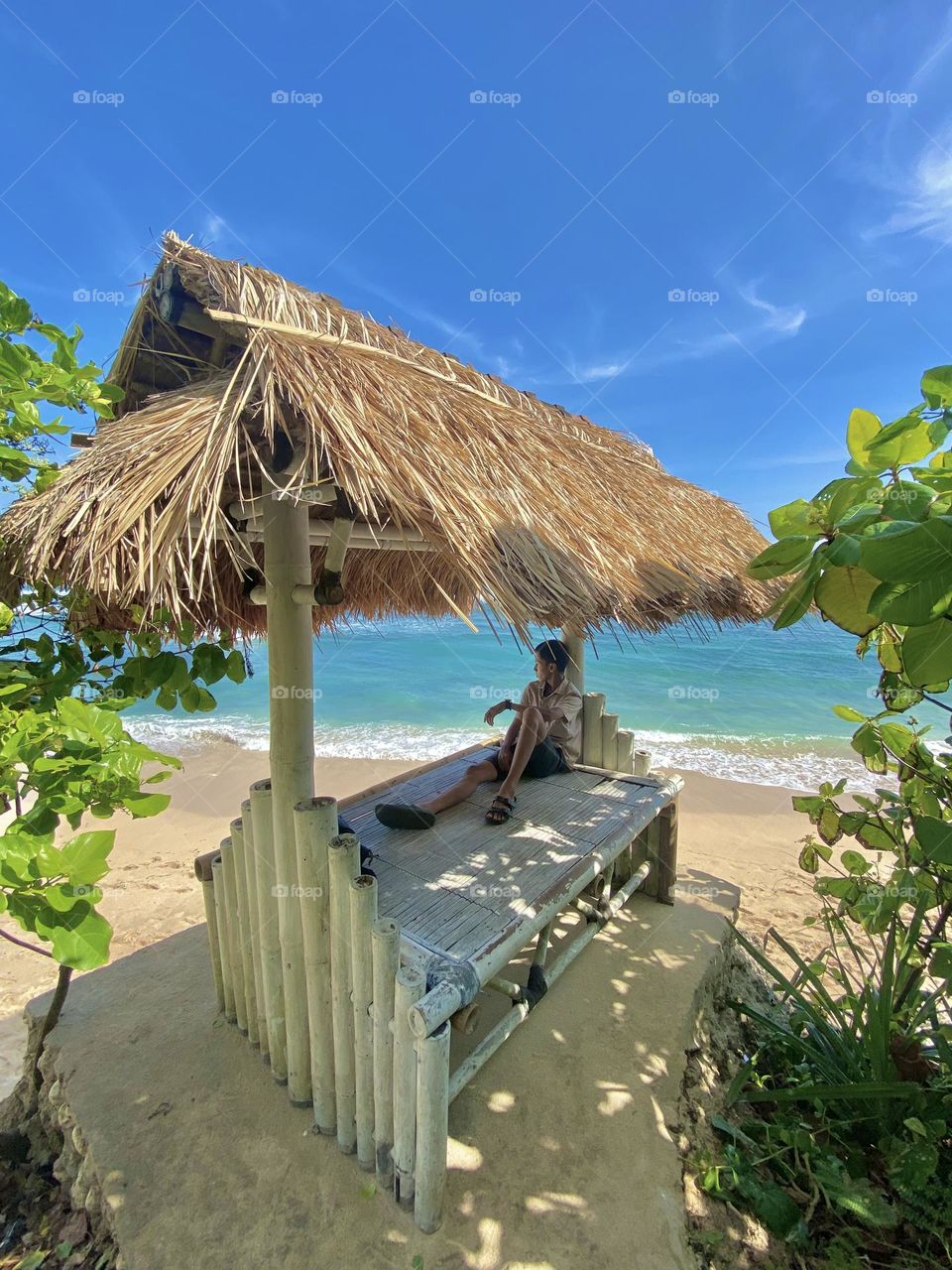 sitting on the beachfront