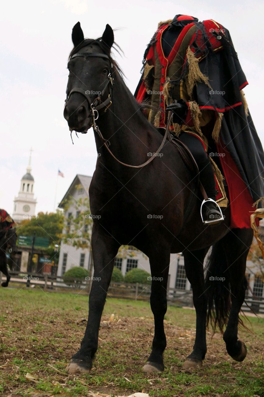 Headless horseman appears at Greenfield Village in Dearborn, Michigan 