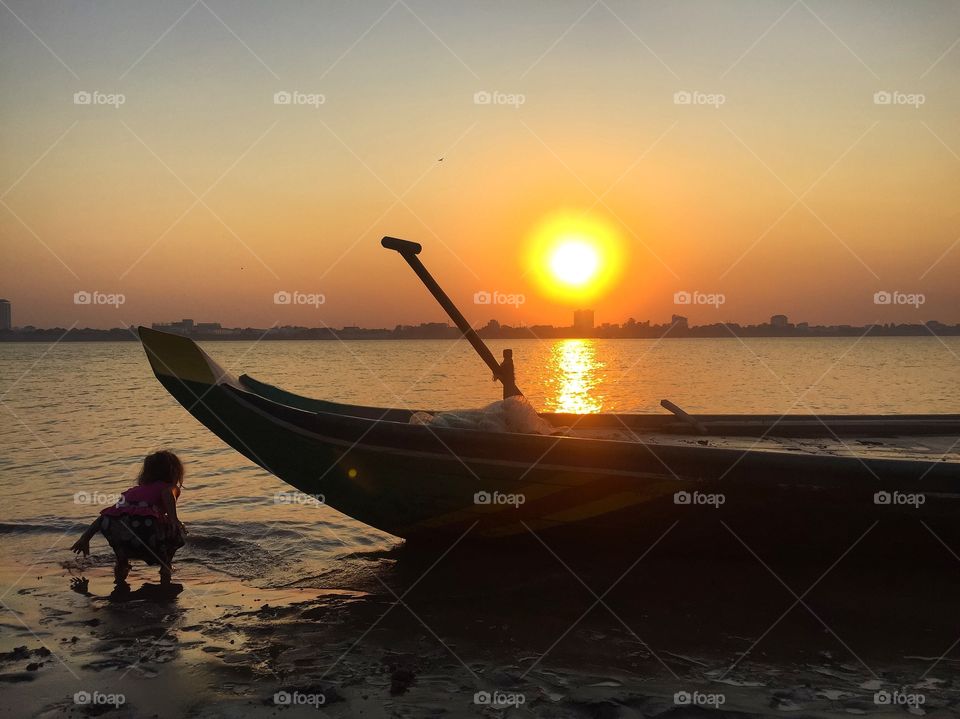 Sunset on the Mekong River. Phnom Penh, Cambodia. 