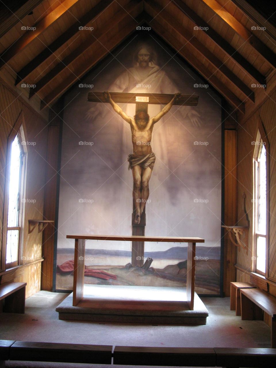 fresco painting inside chapel in NC mountains