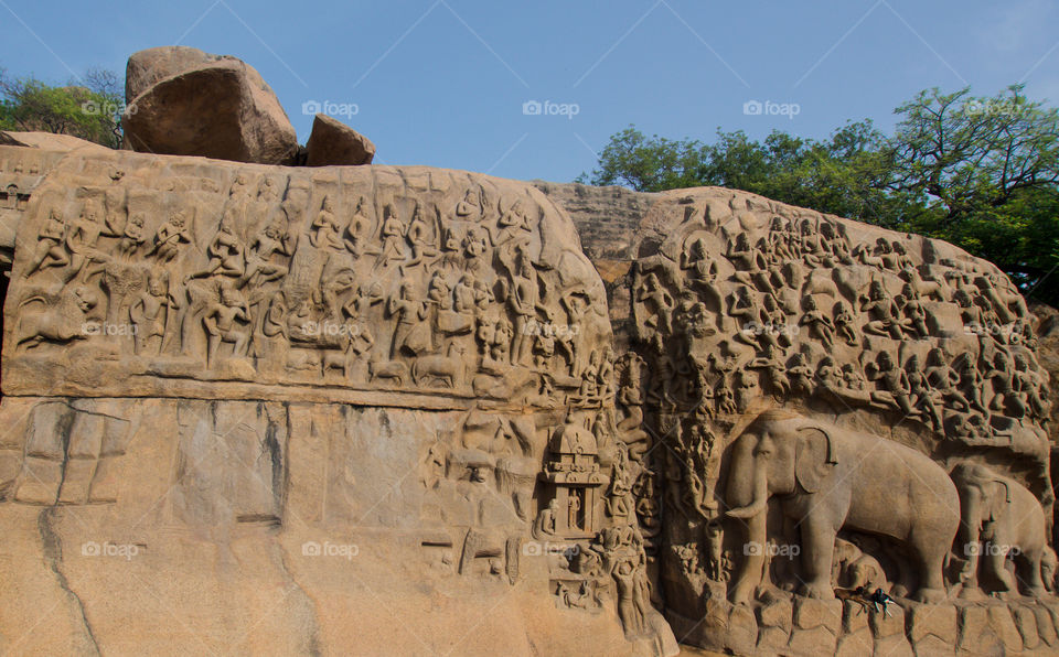 Arjuna's Penance, A story on one single rock cut from Pallava Kingdom of India
