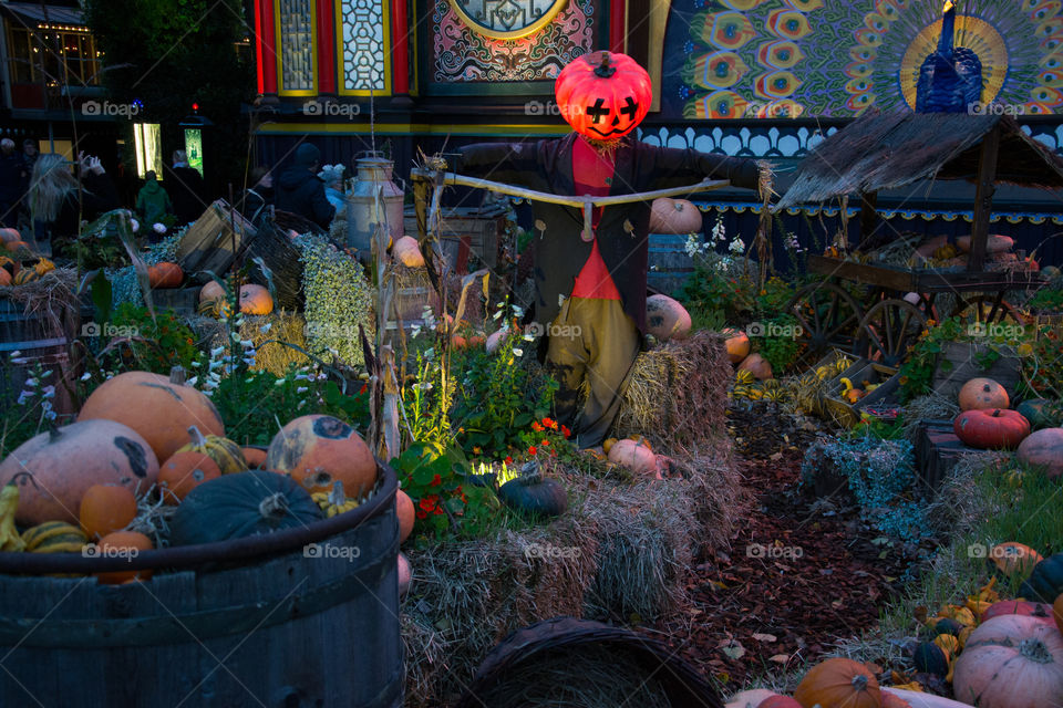 Pumpkin figure at Halloween market in Copenhagen.