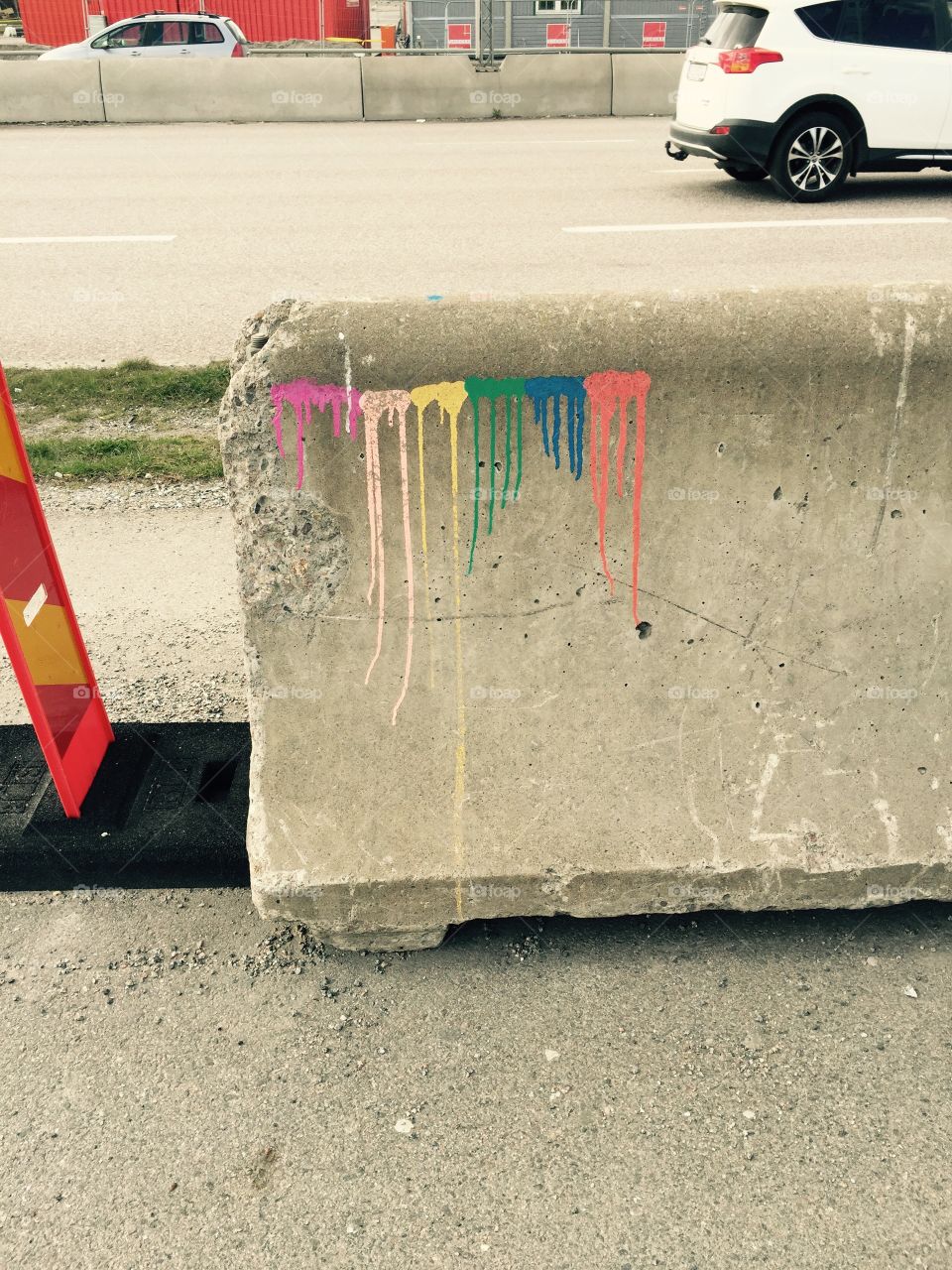 Rainbow road. Rainbow colours on concrete.