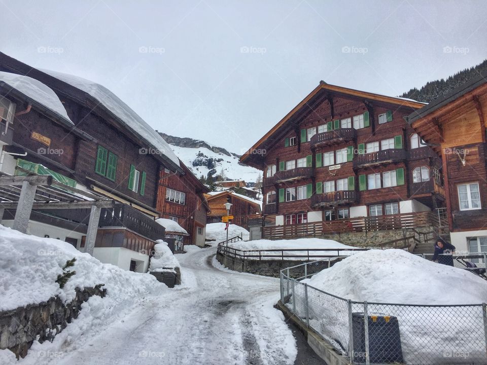 Swiss chalet in winter