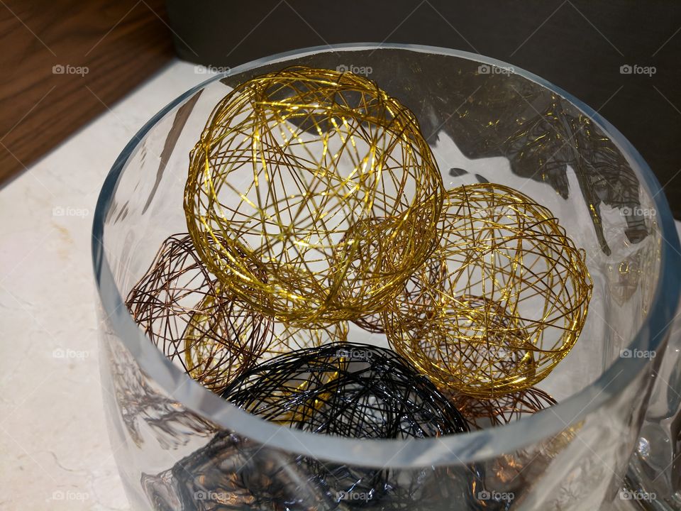 beautiful interior decorations gold and wire and black wires balls