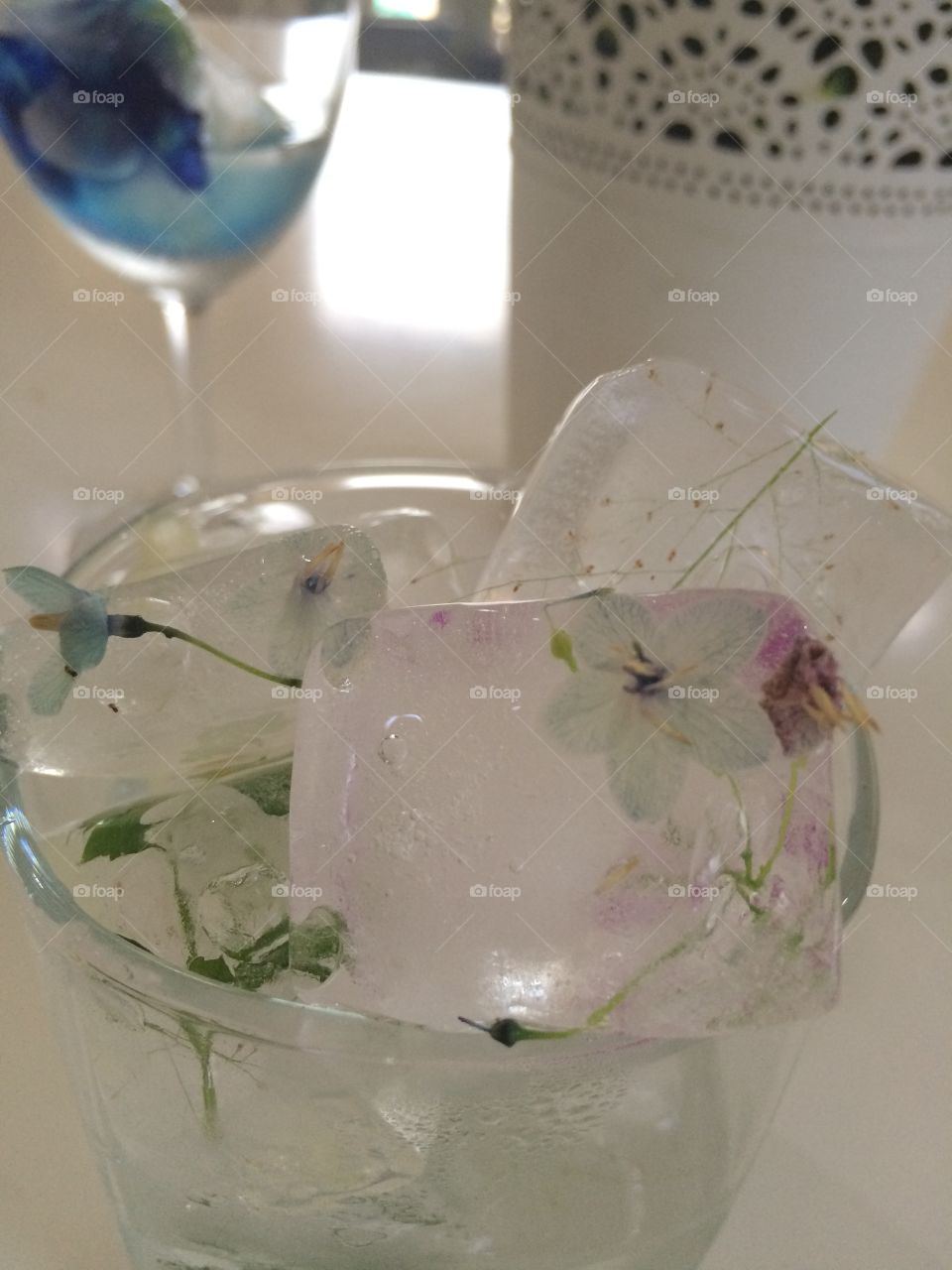 Ice flowers . Beautiful Ice flower in glass 
