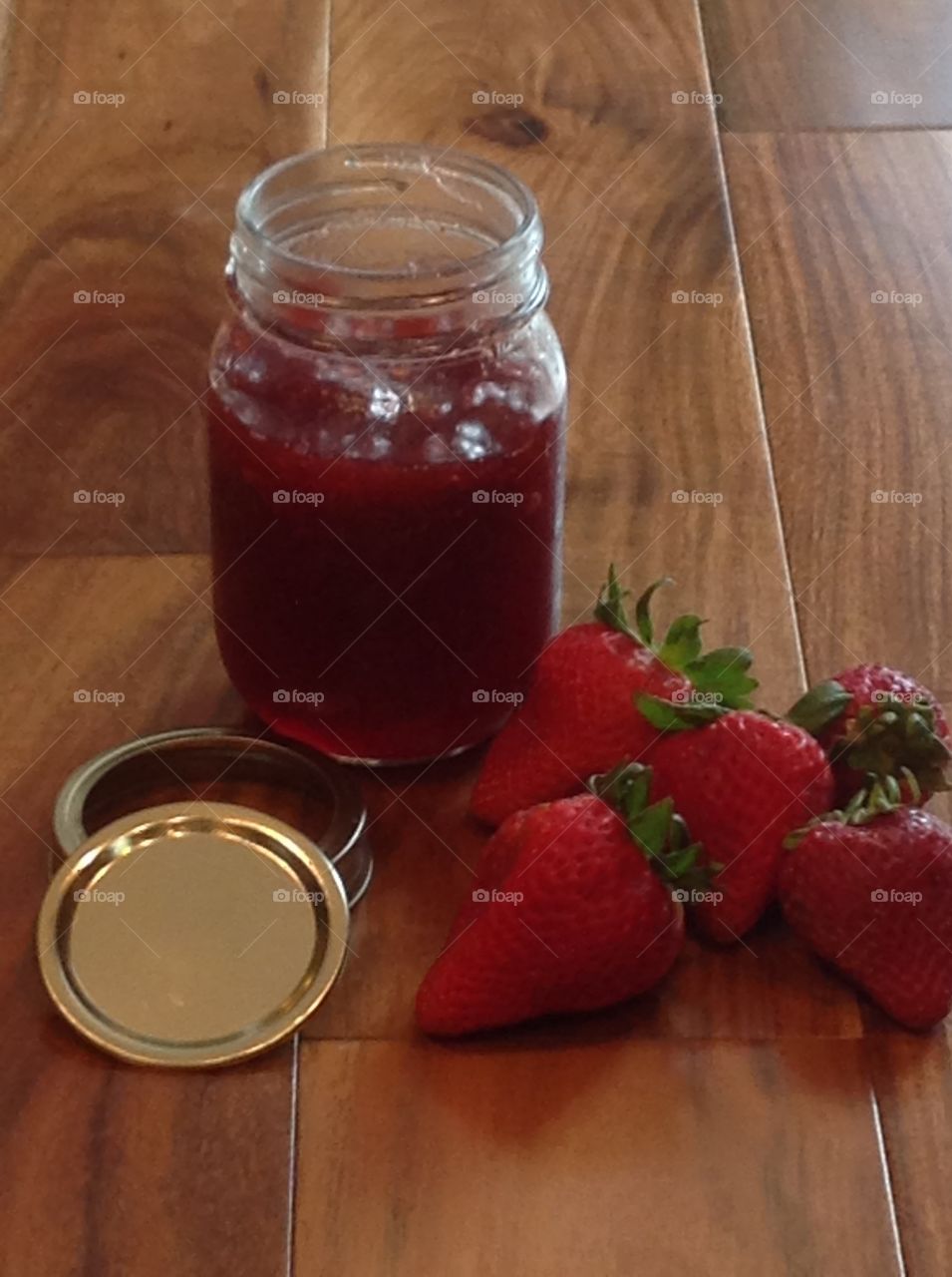 Homemade strawberry jam in a jar.