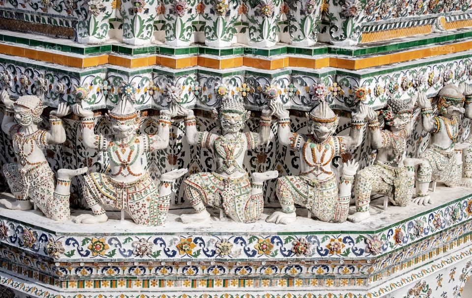 Create photo view of the most famous pagoda of  Temple of  Dawn (Wat Arun) in Bangkok Thailand 