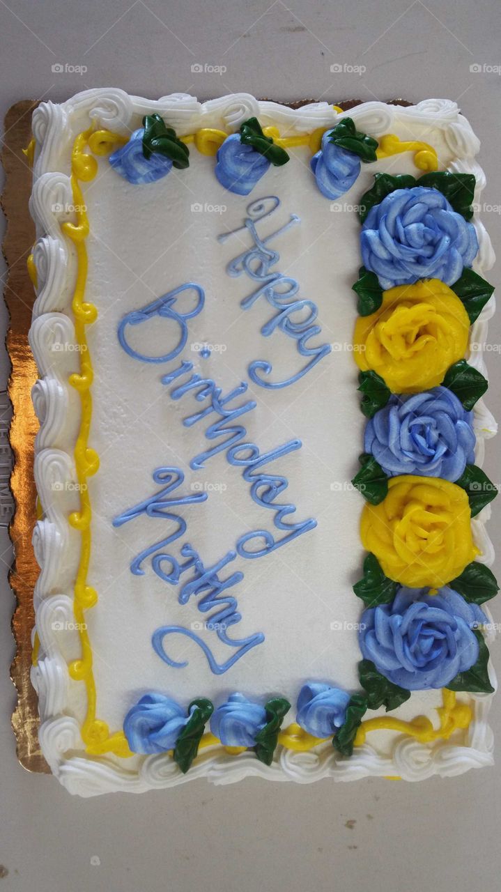 Yellow Blue Birthday Cake
