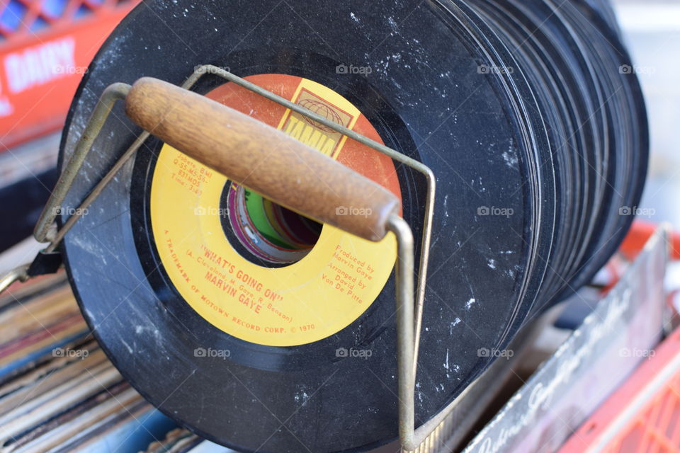 A collection of old 45” record albums 