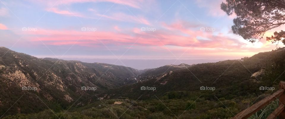 Beautiful sunset over the Pacific from the Malibu mountains, Malibu California