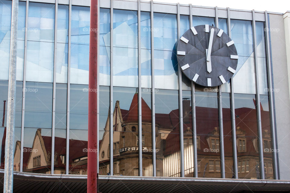 View of clock in city