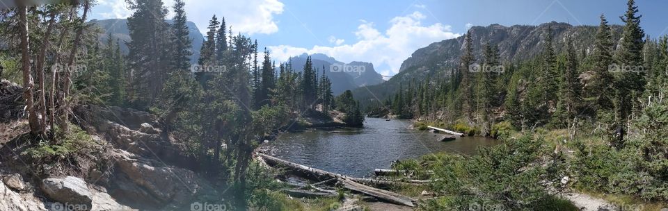 The loch at Rocky Mountain National Park. Glacier in background