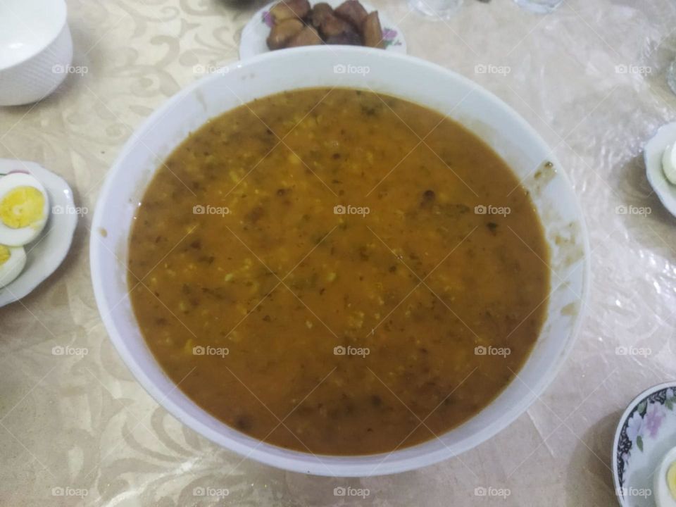 Moroccan bowl of soup served in ramadan Month.