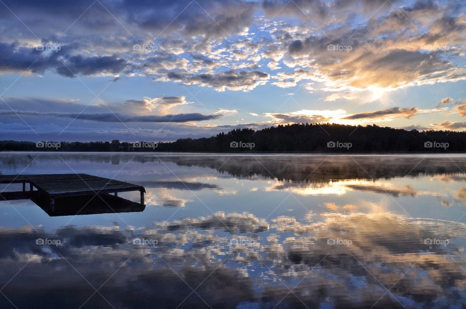 beautiful sunrise at the lake in boreczno, poland