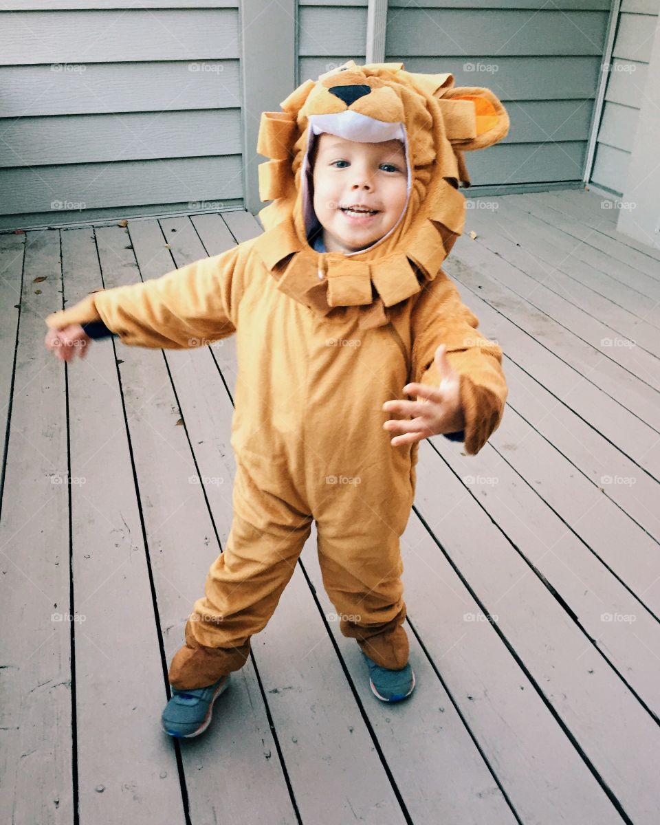 Child in lion Halloween costume