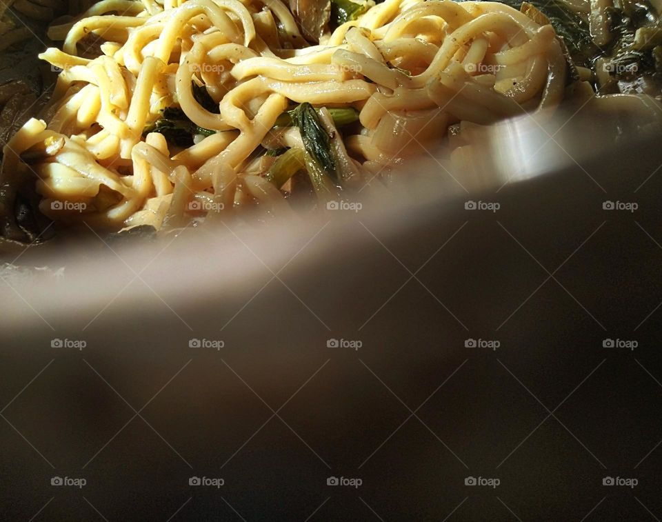 Fried noodles on the pan
