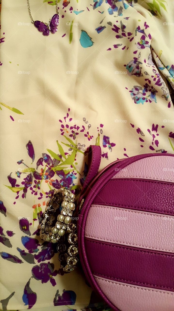 violet colored outfit and accessories