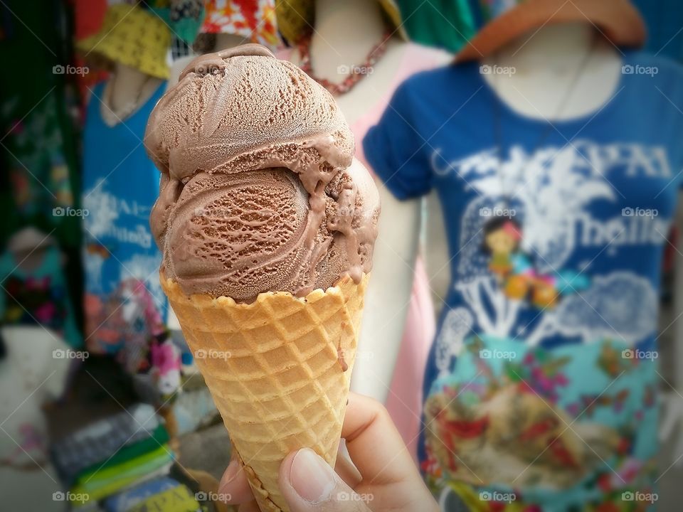 Travel in Pai walking street.. Travel in Pai walking street at Maehongson Thailand with Chocolate Ice Cream.