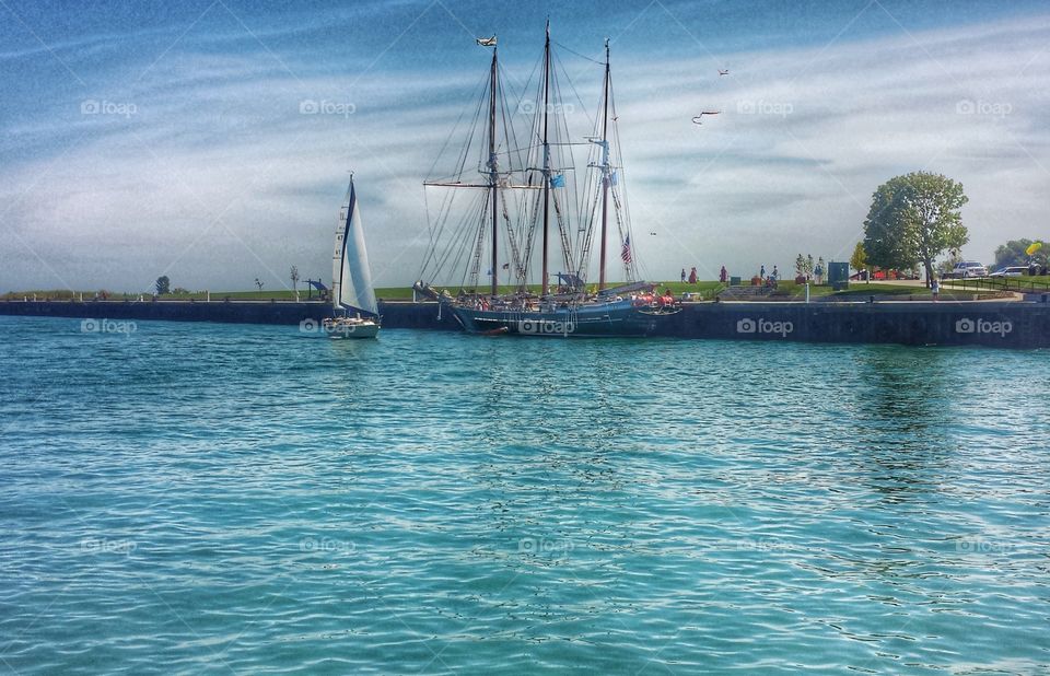 Tall Ship and Sailboat 