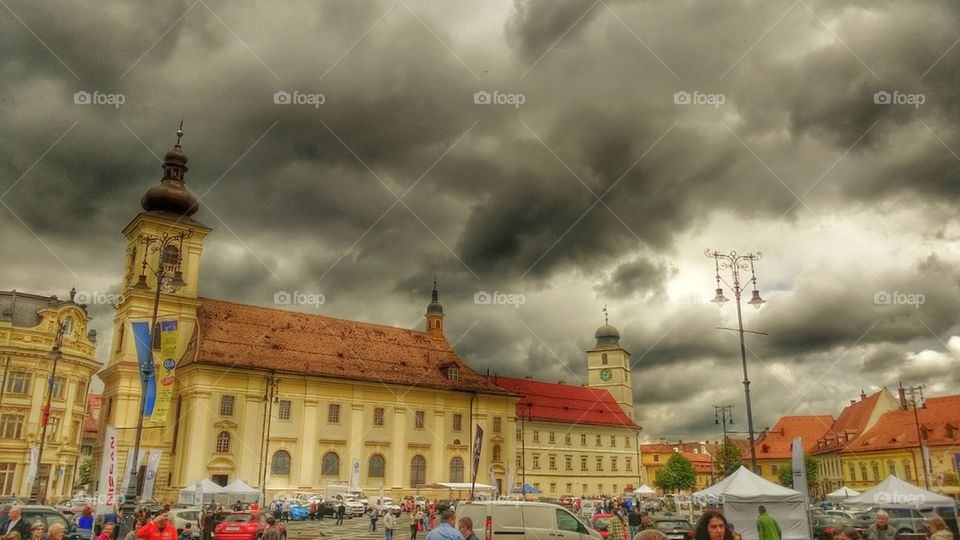square, large, church, catholic, Sibiu, Hermannstadt, 