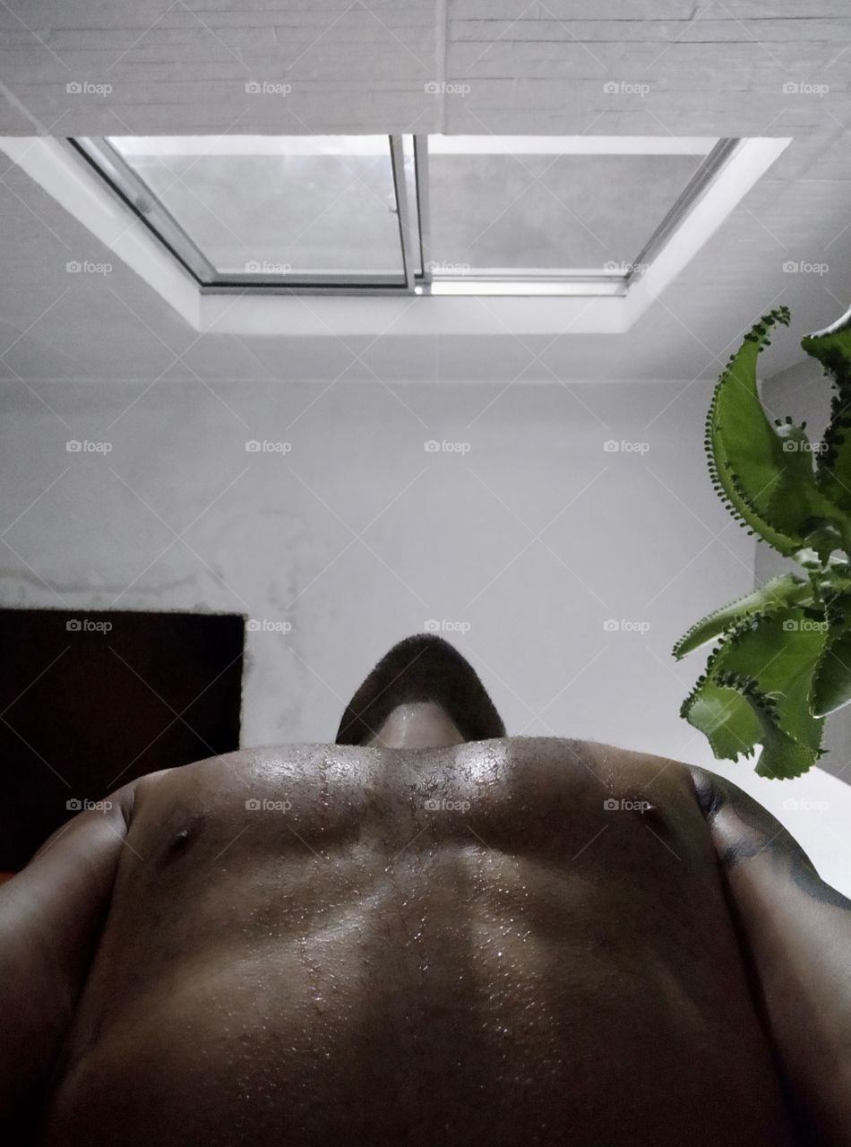 Swearned man after physical activity