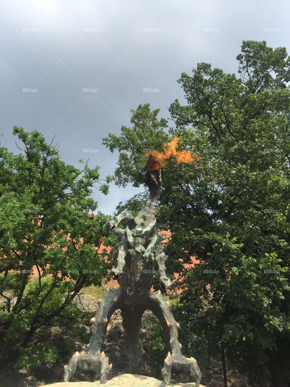 Fire breathing dragon statue outside Wawel Castle, Kraków 