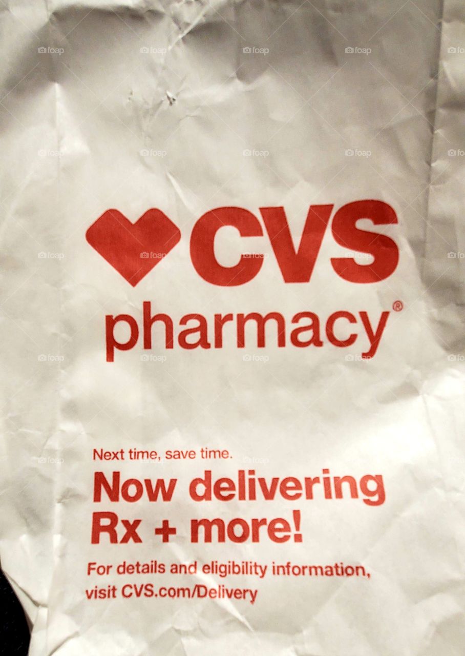 CVS Pharmacy bag after going shopping at the store. You can get homegoods, personal needs items & your prescriptions filled all in this one store.