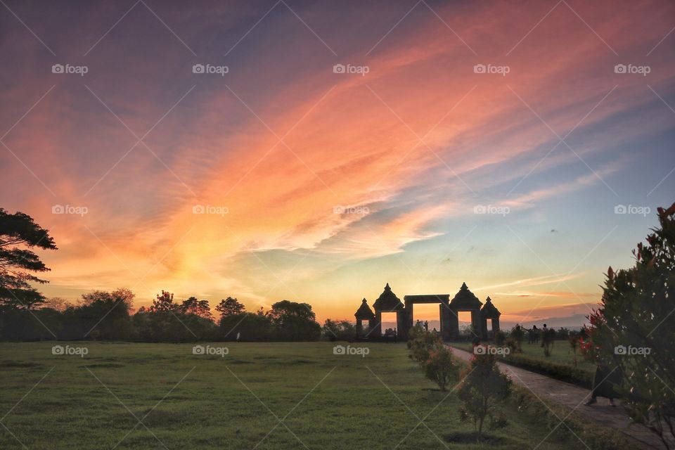 A beautiful scenery of the dusk at archaelogical site of ratu boko palace, Jogjakarta, Indonesia