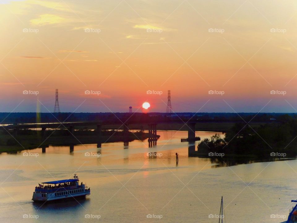 Blue and orange sunset on a summer evening 