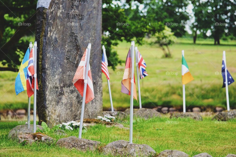 Several flags, those countries a small town in sweden where people emmigrated to