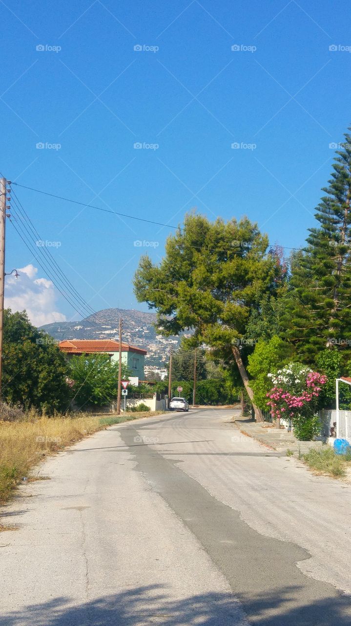 Countryside Road with a Mountains View, Meditteranean Village