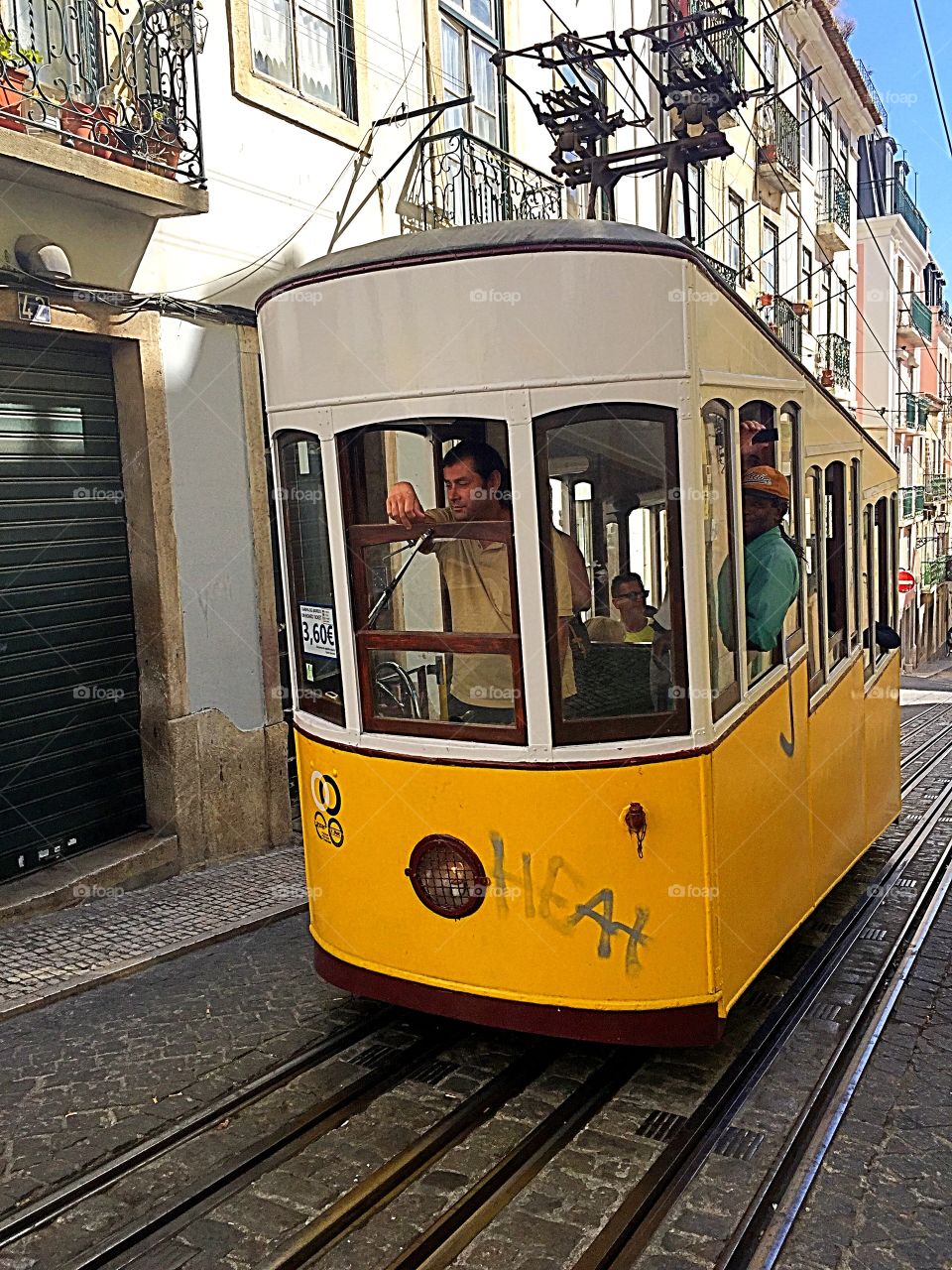 Yellow tram in Lisbon, Portugal