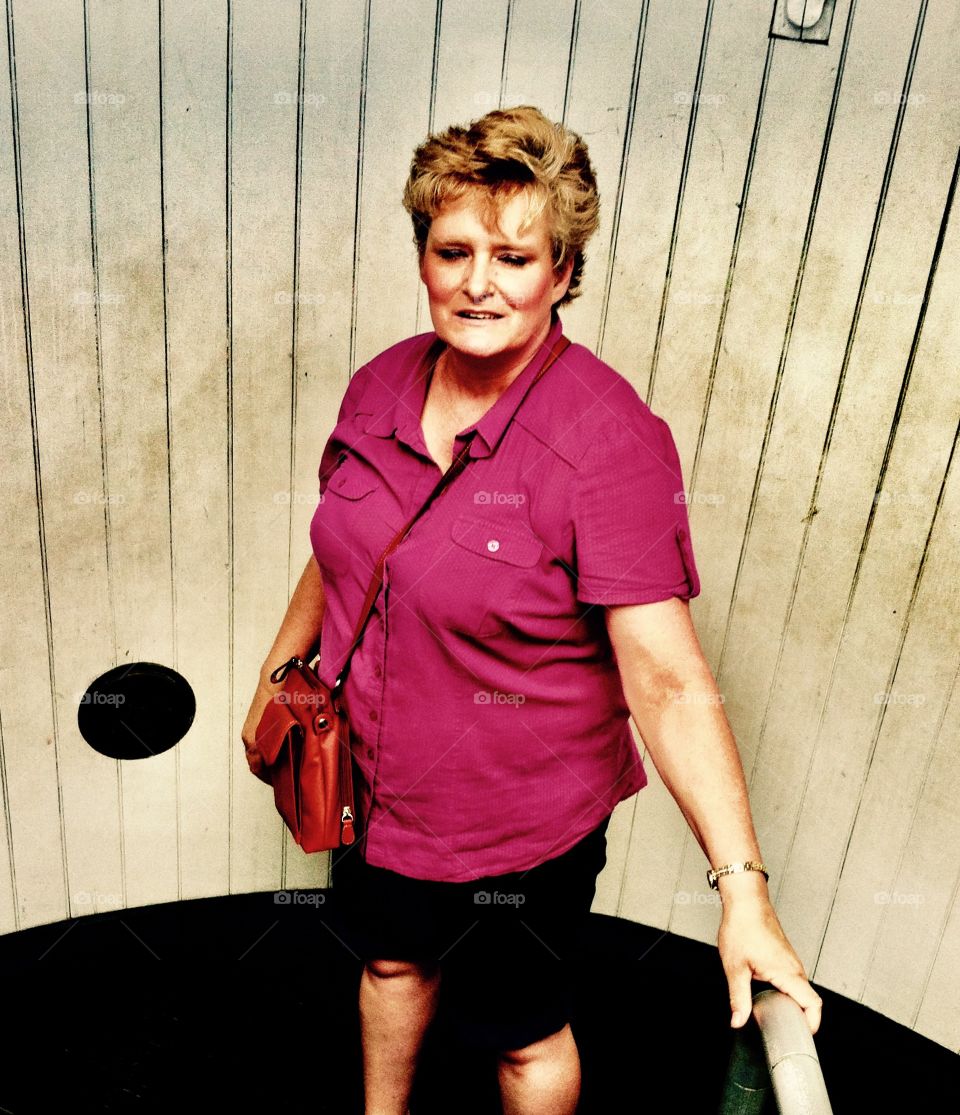 Posing inside the lighthouse