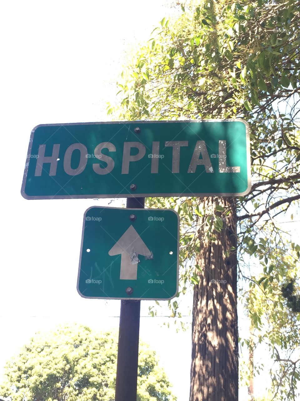 HOSPITAL Sign. A directional sign for the local hospital in Berkeley, CA.
