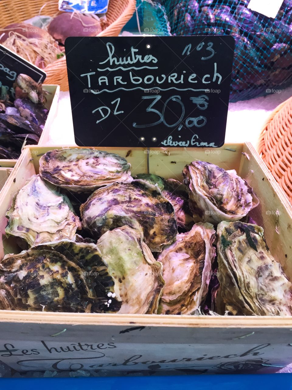 Oysters at a food market in Paris.