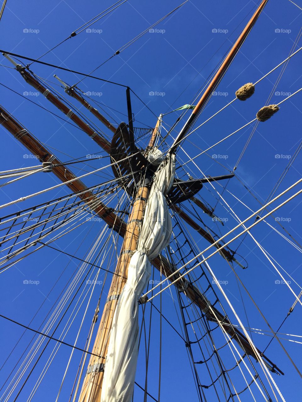 Tall ship mast, sailing ship rigging 