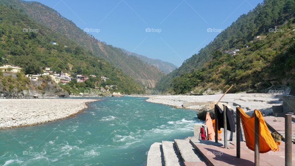 Mandakini river flows in Himalayas