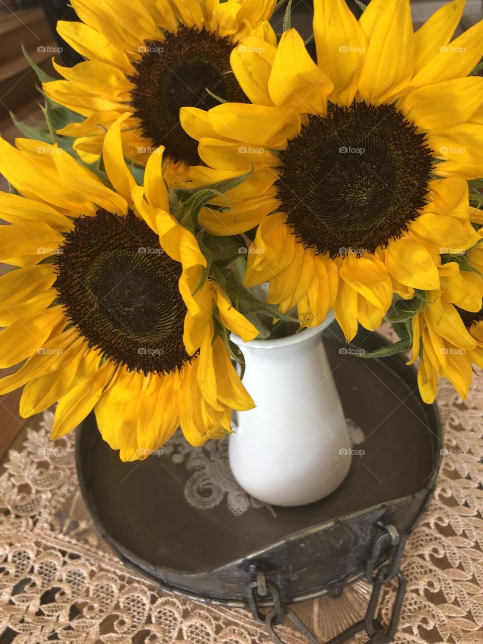 Sunflowers in white vase 