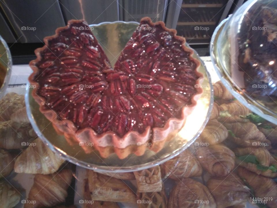 Cake. A delicious looking Pecan Tart or Pecan Pie. Presented on a circular dish.
#craftyartificer
#dessert
#pecanpie
#food