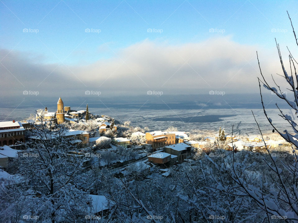 winter landscape town mountains by jar0016