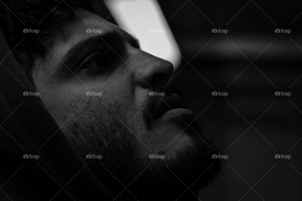 Bearded man Concerned face