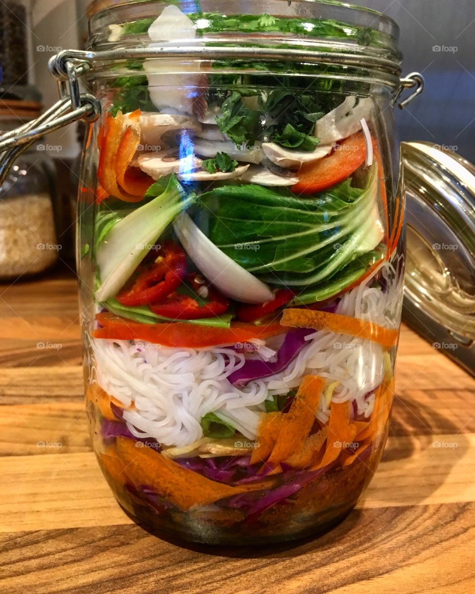 Rainbow food preparation on a rainy day to make life easy breezy at work. Soup noodles in a jar...just add water ☺️