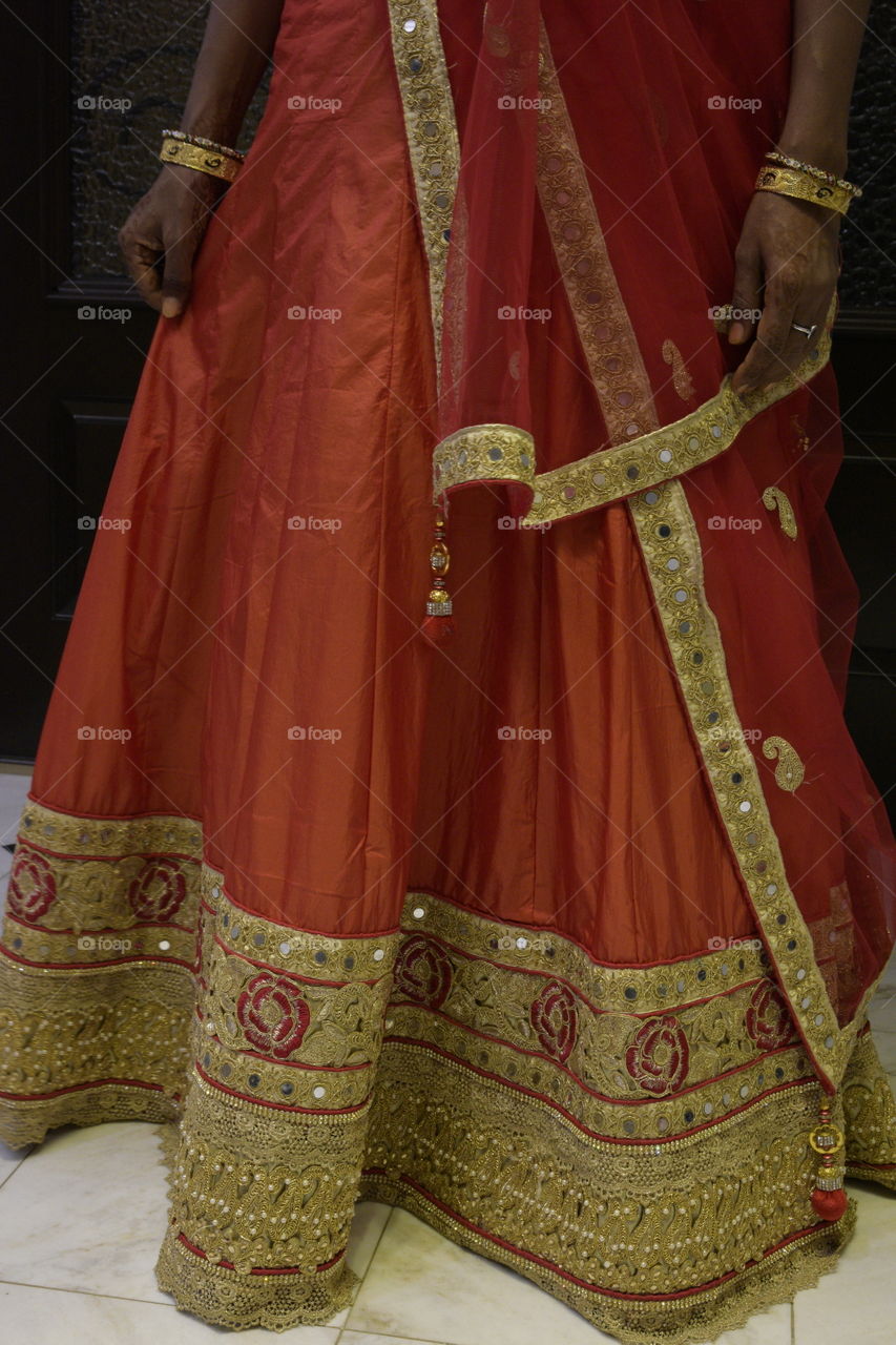 Silk Lehenga, long skirt with heavy embroidery, mirror and bead work from India