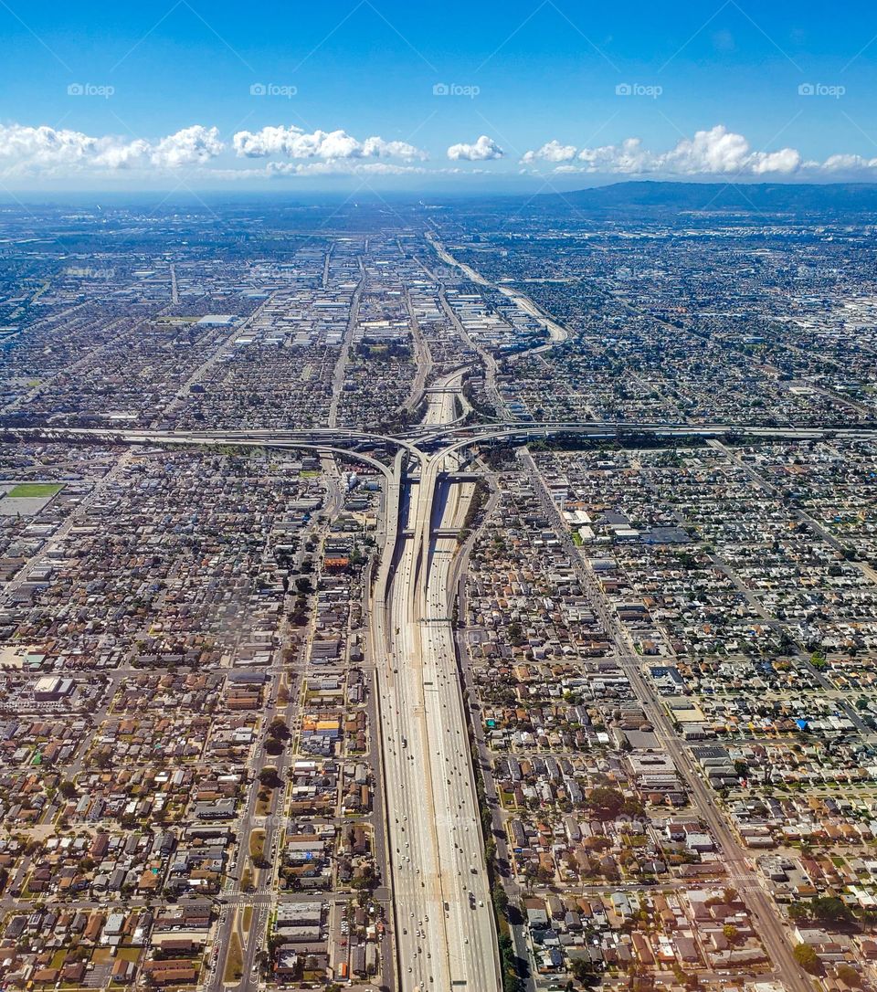 One of Los Angeles famous freeways is seen on approach into Los Angeles International Airport